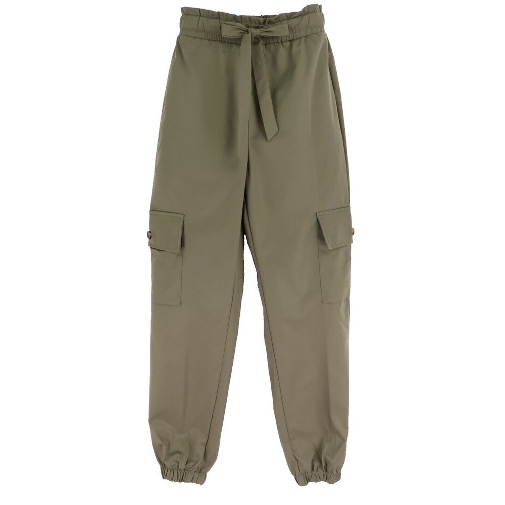 Shein Cargo Jogger Pants High Rise Womens Size S Green Stretch Waist Polyester
